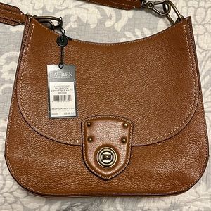 NWT LAUREN Ralph Lauren Millbrook Convertible Crossbody Large in Brown